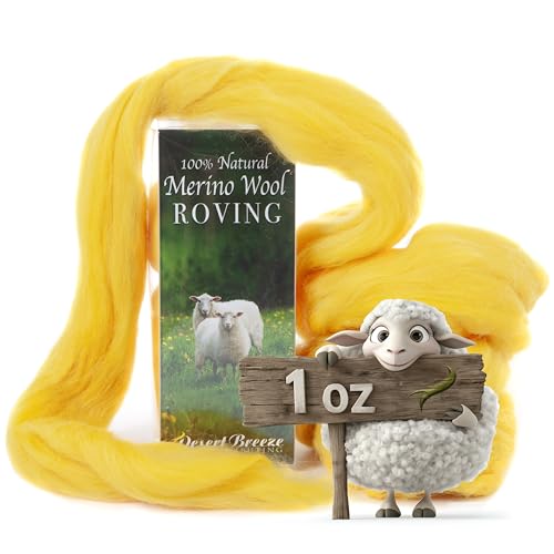 Image of 100% Natural Merino Wool Roving - Premium Combed Top Merino Roving Wool - Tapestry, Spinning, Wet Felting & Needle Felting Supplies - 21.5 Micron - 1 oz - Floral & Sunset, Color Lemon Yellow