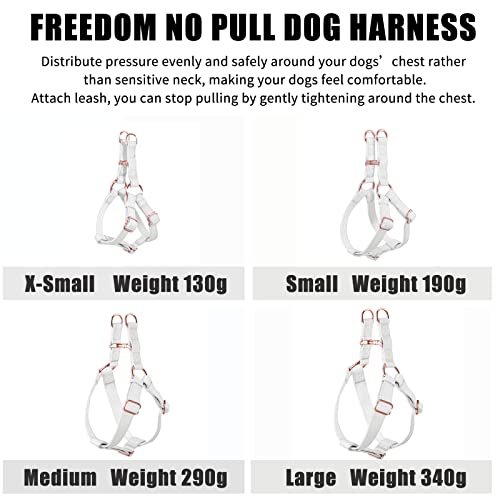 Soft Leather No Pull Dog Harness - Adjustable Step In Dog Harness With Rose Gold Heavy Duty Metal Buckle, Freedom Nylon Dog Halter Vests For Small Medium Large Dogs Easy Walking Training (White,L) #TOP6