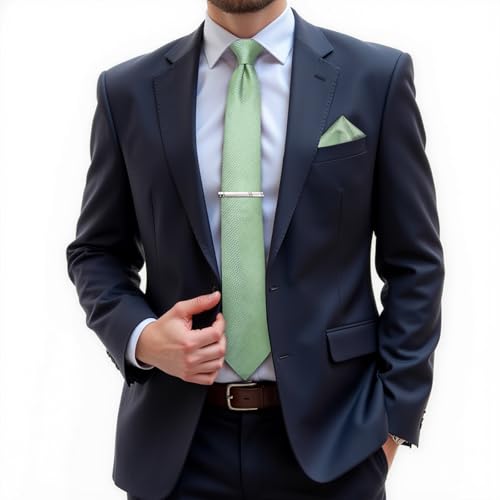Image of DiBanGu Mens Tie Silk Plaid Striped Necktie and Pocket Square Cufflinks Tie Clip Set with Gift Box Formal Wedding Party