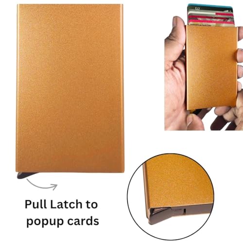 Image of Bracevor 10 Slot popup Aluminium Metal Card Holder Wallet | RFID Blocking | for Men & Women | Credit & Debit Cards - Golden