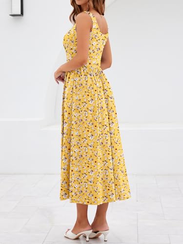 Image of YIOYOLA Womens Casual Summer Dress with Pockets | Sleeveless Square Neck Flowy A-Line Midi Sundress for Beach & Wedding Guest