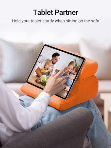 Image of UGREEN Tablet Pillow Stand for Lap Soft Holder Bed with 3 Viewing Angles Adjustable Home Office Accessories Compatible with 2024 iPad Pro 13 12.9 11 iPad Air 11 13 Mini Phone 16 15 14 E-Reader Orange