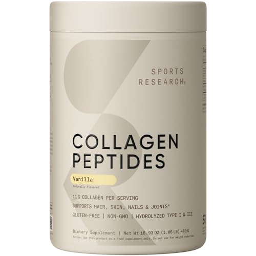 Sports Research Collagen Peptides Hydrolyzed Type I & III Powder 1 Pound Unflavored