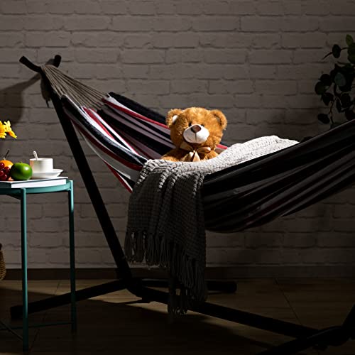 SUPTAIN Doppel-Hängematte mit Ständer, extra großem Baumwolltuch und verstellbarem, strapazierfähigem Stahlrahmen für Indoor Outdoor Garden Camping Swing für Erwachsene Kinder, Patio Bed Swing, blau – Bild 4