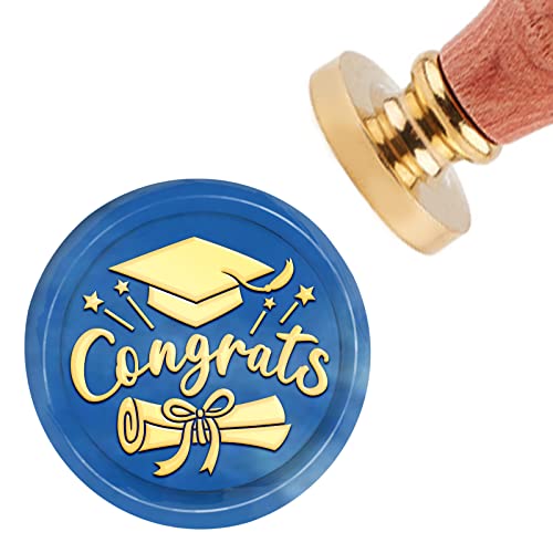 CRASPIRE Wax Seal Stamp Congrats Vintage Sealing Wax Stamps Graduation 30mm Removable Brass Head Sealing Stamp with Wooden Handle for Invitations Cards Gift Wrap