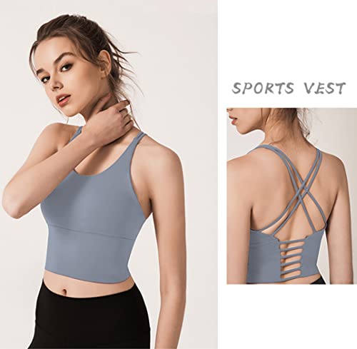 Image of Redqenting Longline Sports Bra for Women with Removable Padded,Sexy Criss Cross Back Strappy Yoga Bras Workout Tank Tops