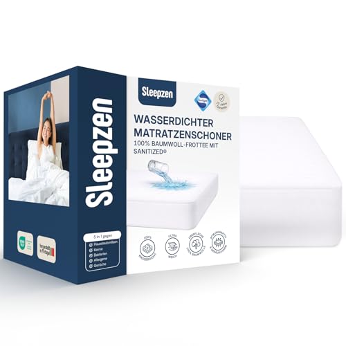 SLEEPZEN - Molton Matratzenauflage 200 x 220 cm Wasserdicht - Atmungsaktiv, Geräuscharm, 100% Baumwolle, Matratzenschoner 200 x 220, Hochwertige Qualität, Oeko-Tex®-Zertifiziert, Spannbetttuchform