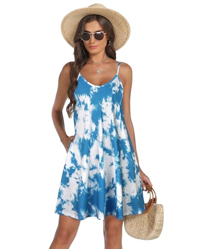 Image of elescat Womens Summer Dresses Spaghetti Strap V Neck Casual Sleeveless Sundress Beach Cover Ups with Pockets 2026