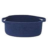 WILLITAT Small Blue Woven Basket, 13'x 9'x 5' Gift Basket Empty, Cotton Rope Kids Dog Cat Toy Bin Box, Cute Baby Nursery Easter Organizer, Decorative Wicker Storage with Handle, Navy Blue Room Decor