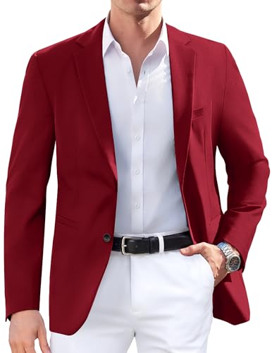 COOFANDY Mens Blazer Casual Sport Coat Regular Fit Two Buttons Lightweight Suit Jacket Red