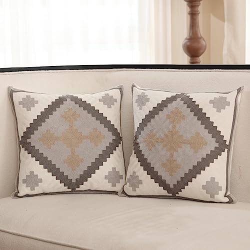 IKATYARN Pack of 2 Grey White Tan Southwestern Embroidery Throw