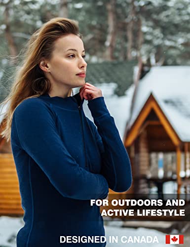 Merino Wool Base Layer Women Long Sleeve Half Zip Shirt (Medium, 250 Black) #TOP3