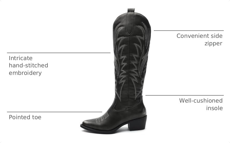 Image of GLOBALWIN Women's The Western Cowboy Cowgirl Embroidered Knee High Boots