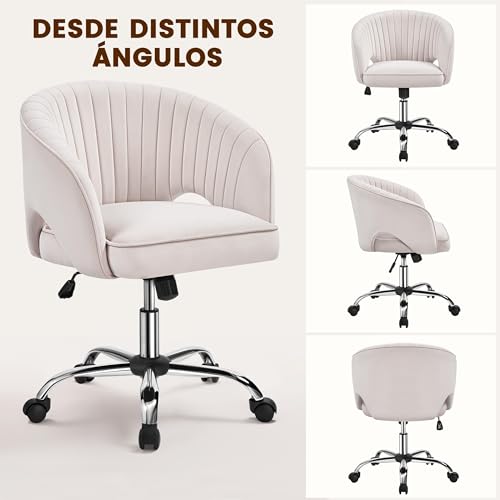 Miniatura 3 de Yaheetech Silla De Oficina Silla De Terciopelo Con Rudas Giratorias De 360 Silla Con Función De Inclinación Sillon Para Trabajo Silla Altura Ajustable Tapizada De Terciopelo Crema