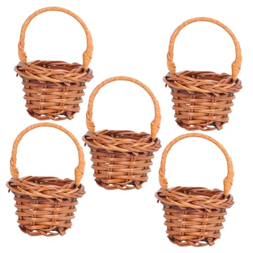 ROMISBABA 5 Cestas Pequeñas Tejidas de Ratán y Paja Mini Cestas Multifunción para Decoración del Hogar y Fiestas para Bodas Showers y Eventos