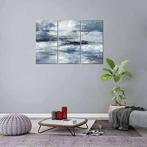 Blue And Grey Wall Art-Abstract Picture 3 Piece Canvas Print Wall Painting Modern Artwork Canvas Wall Art For Living Room Home Office Décor #TOP4
