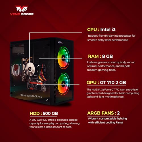 Veno Scorp Budget Gaming PC Intel Core i3-8GB RAM - 500GB HDD – GTX 750 4GB NOVA ARGB Gaming Case - WINDOWS 11 - Image 3