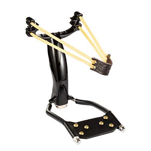 Rochan Wrist Folding Slingshot Set Professional Adults Survival Hunting Catapult High Velocity Outdoors Sports Shooting Pocket Sling Shot Aluminum Alloy With 3 Rubber Bands And 160 Ammo (Black-B) #TOP1