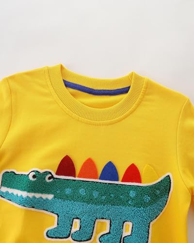 Meufam Toddler Boy Girls Underlay Crocodile Embroidery Sweater Round Neck Long Sleeve Pullover to4