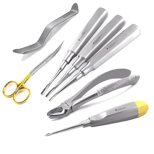 INSTUMAX Professional Dental Extraction Kit, 7-Piece Surgical Instrument Set with Elevators, Forceps, Retractor, Scissors