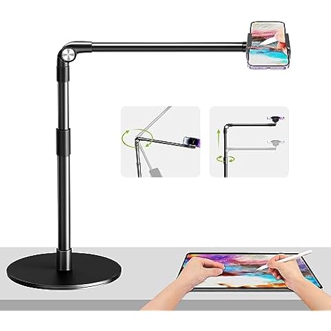 elitehood Heavy Duty Aluminum Overhead Phone Stand, 15 in Long Arm iPhone Holder for Video Recording, 360 Degrees Swivel Tilt Overhead Phone Mount for Filming, Meeting, Cooking, Painting and Crafting Cover