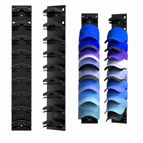 VATRQZMN 2 Pack Hat Organizer For Baseball Caps Wall Mounted Cap Storage Rack Black Adhesive Hat Hanger Display With Multi Layer Design Holds Up To 20 Hats For Door Closet And Wall