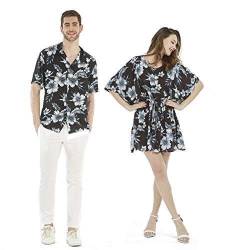 Couple Matching Hawaiian Luau Aloha Shirt Poncho Dress in Rafelsia Patterns 2 Colors