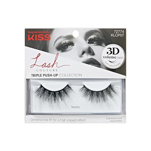 KISS Triple Push-Up, False Eyelashes, 'Teddy', 12mm, Includes 1 Pair Of Lash, Easy to Apply, Reusable Lash Clusters