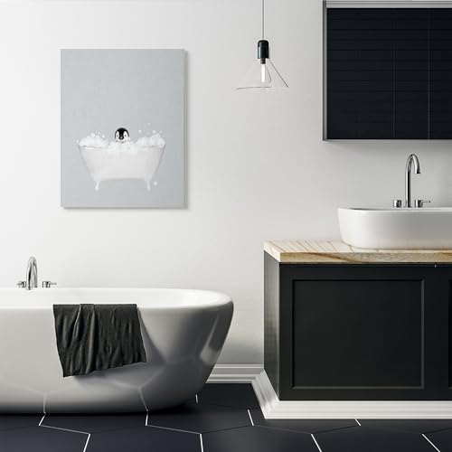 Image of Stupell Industries Penguin Bath Cute Animal, 30 x 40 Inch Canvas Wall Art