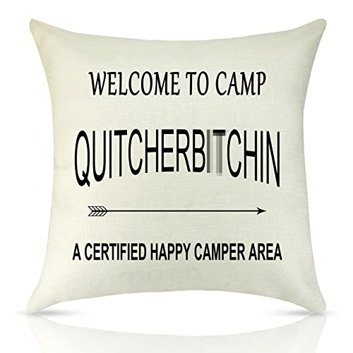 Mothers Day Happy Camper Gift Throw Pillow Cover For Anniversary From Couples Sister Vacation Gift Pillowcase Camping Gifts For Teens Camping Lovers Gifts For Traveler Birthday Gifts Cushion Cover #TOP22