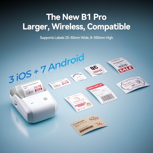 Image of NIIMBOT B1 Pro Label Maker, 300DPI HD Label Printer, Ideal for Photos,Stores,Notes,Study Graphics, Small Business, Built-in a Roll of Label(2 x 1.2 inches-White), Gray