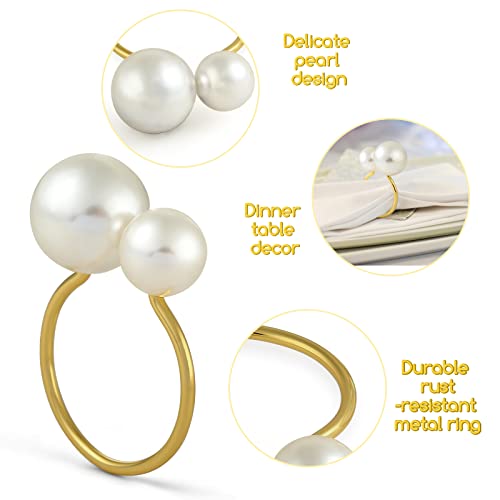 12Pcs Pearl Napkin Rings, Stainless Steel Gold Napkin Holders For Wedding Party Banquet Dinner Table Decor #TOP4
