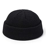 HNGM Mutze Damen Strickmütze Mütze Mütze Mütze Hut Winter Vintage Beanie Wide Cap Manschetten Dockarbeiter Fisherman Hut Beanie Hut Für Männer (Color : Black)