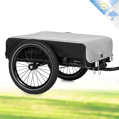 Klarfit Fahrradanhänger,Lastenanhänger mit 2 Rädern und Regenverdeck, Stahl-Fahrradanhänger mit Anhängevorrichtung & Halterung, Wasserdichter Handwagen mit Abnehmbarer Deichsel, Fahrrad Anhänger, Grau