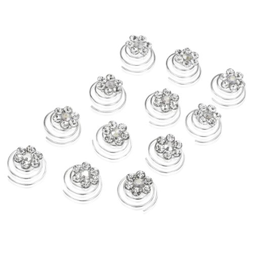 Rhinestone Flower Bridal Wedding Hair Twisters (Pack of 12)