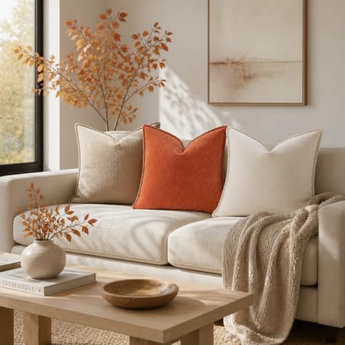 Image of decorUhome Soft Chenille Throw Pillow Covers 22x22 Set of 2 Rust
