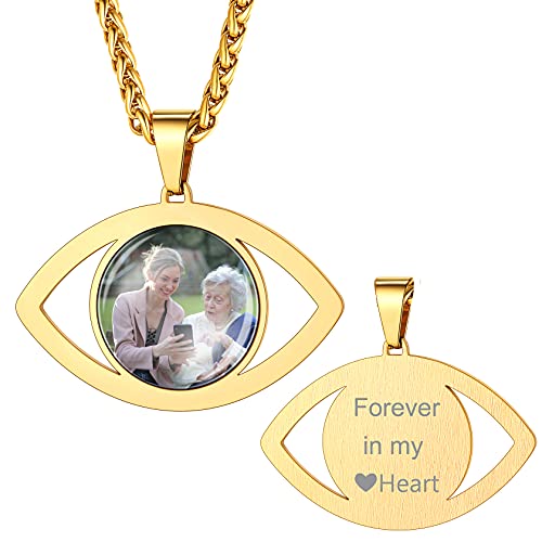 ChainsHouse Personalized Photo Necklace Men Women, Stainless Steel/18K Gold Plated Chain, Custom Picture Image Engrave Text Rectangular/Heart/Oval/Dogtag Pendant DIY Memorial Jewelry,Send Gi