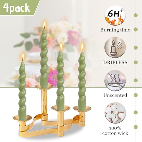 Image of Christmas Short Candles Hunter-Green Twisted Spiral Candles 7.5 Inch Unscented Candlesticks Smokeless Handmade Taper Candle 4 PCS for Dinner Decoration Holiday Gifts