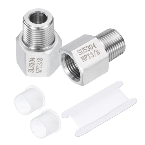 Image of uxcell 2 Pcs Pipe Fittings Reducer Adapter 3 /8 inch NPT Male Pipe x 3 /8 inch NPT Female Pipe Stainless Steel Adapter Pressure Gauge Connector for Oil Air Gas Hydraulic Systems
