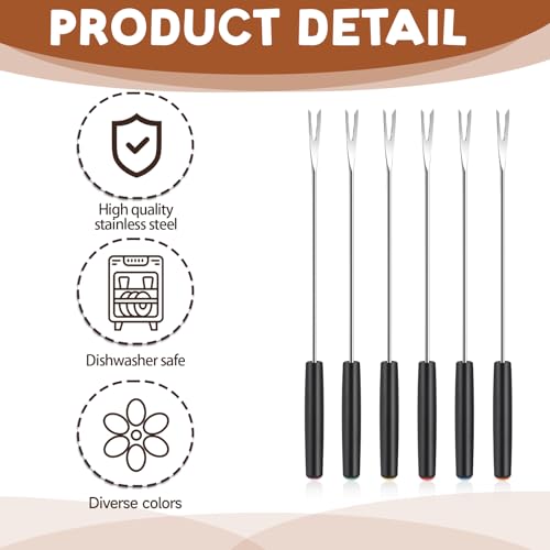image for Trinkrittey 6 Pcs Stainless Steel Fondue Forks Cheese Fondue Sticks Lo