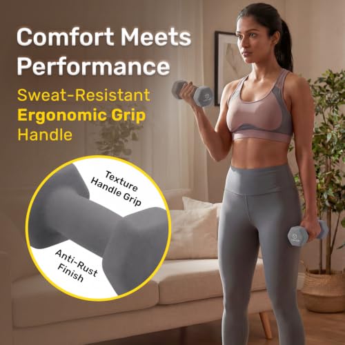 Image of The Cube Club Neoprene Dumbbells Set 3kg x 2 for Women & Men | Anti-Slip Hex Dumbbellsset for home workout| Gym Equipment for Home Workout, Yoga, Pilates& Strength Training - Grey6kg