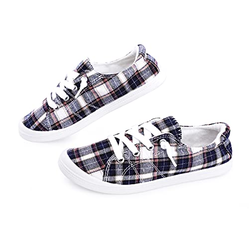 Women's Slip On Canvas Sneaker Low Top Casual Walking Shoes Classic Comfort Flat Fashion Sneakers (Square 09) #TOP7