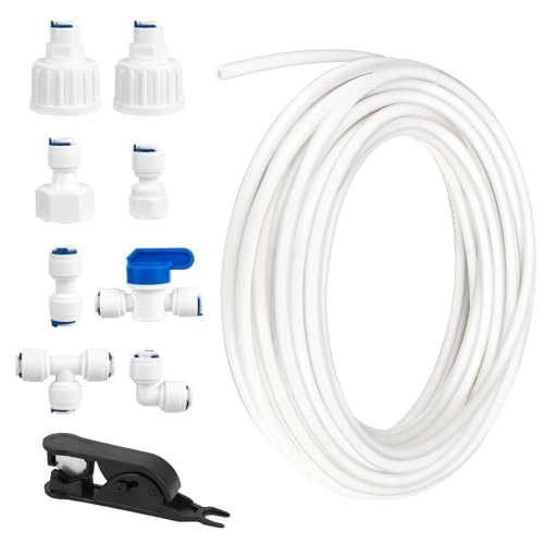 Tubo de Suministro de Agua para Frigorífico de 15 Meter Tubo de Agua para Nevera con Kit de Accesorios de Conector, Pipa de Agua y Accesorios para Sistemas de Ósmosis Inversa,Refrigeradores
