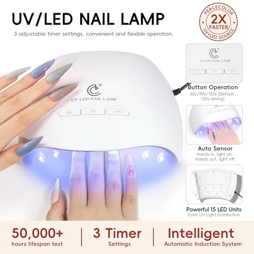 PEACECOLOR Gel Nagellack UV Set mit UV Lampe 44 PCS,22 Farben Gelnägel Kit,4 Stück Base Top Coat,Rosa Rot Lila Gelnägel Starterset Gel Nägel Selber Set Geschenk für Frauen