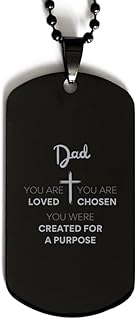 Dad Engraved Black Dog Tag, Motivational Gifts For Dad, Dad you are loved, you were created for a purpose Gift for Graduation Birthday Christmas