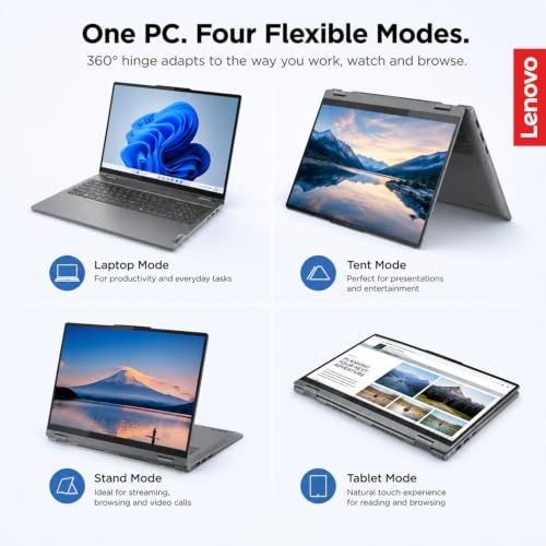 Image of Lenovo IdeaPad 5 2-in-1 Convertible Laptop, AMD Ryzen 7 8845HS Processor, 16 inch WUXGA IPS Touchscreen, 16GB DDR5 RAM, 512GB SSD, Fingerprint Reader, Backlit Keys, Wi-Fi 6, Windows 11 Home, WOWPC USB