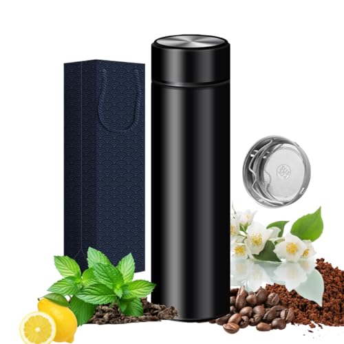 Bouteilles isothermes – Gobelet sous vide pour café, thé et boissons avec infuseur en acier inoxydable – Bouteille de voyage pour thé, café – Bouteille de voyage pour eau chaude et froide (Noir)