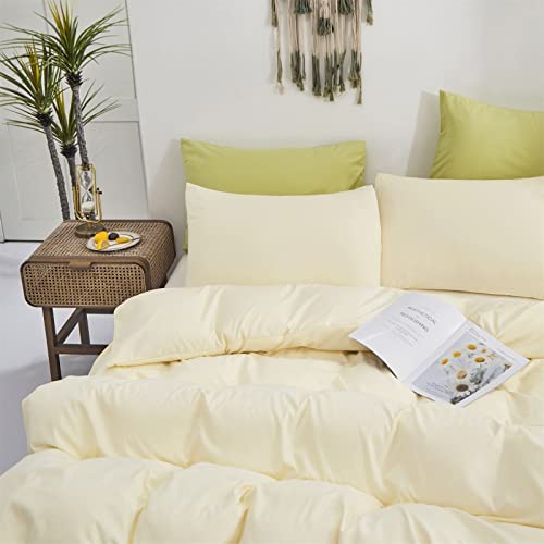 Image of KAREVER Light Yellow Comforter Set Queen Off White Bedding Set Men Beige Breathable Ivory Bedding Set Women Soft Off White Queen Ivory Bedding Comforter Set Queen
