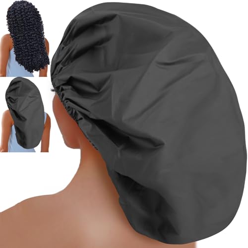 Sheomern 3 Pcs 15 XL Duschhaube Damen, Extra-Groß Doppelte Wasserdichte Duschhauben Verstellbare Wiederverwendbare Haube Satin Seide Haarhaube Bonnet für Frauen Dreadlocks Lange Haare