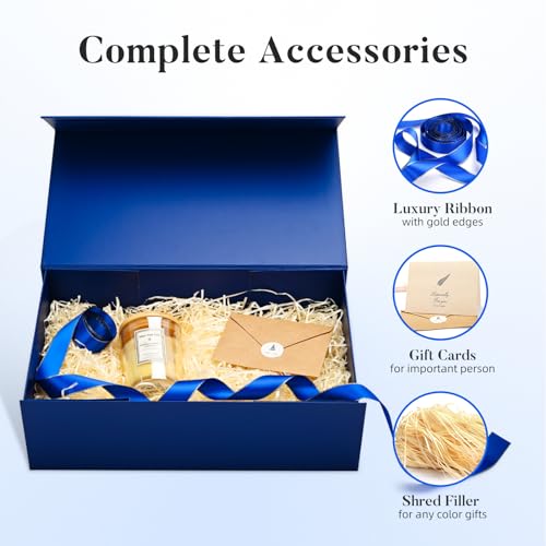 Image of LIFELUM Navy Blue Birthday Gift Box for Men 13.85 x 8.35 x 4.45 inch, Groomsmen Proposal Gift Box for Presents with Lids Ribbon,Card,Shredded Paper Filler